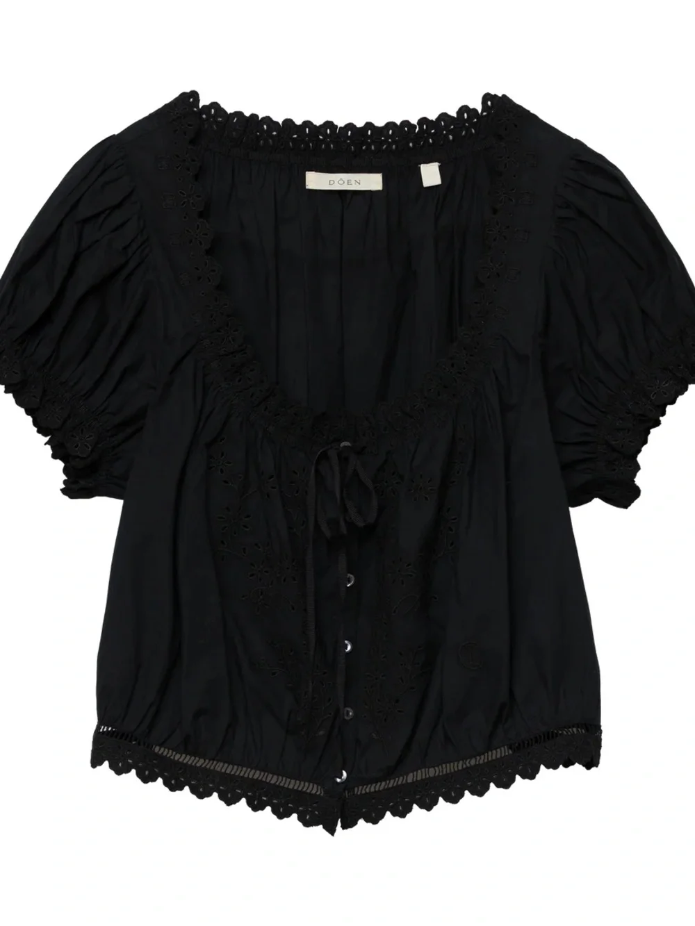 Doen Black Eyelet Peasant Blouse Nera Top